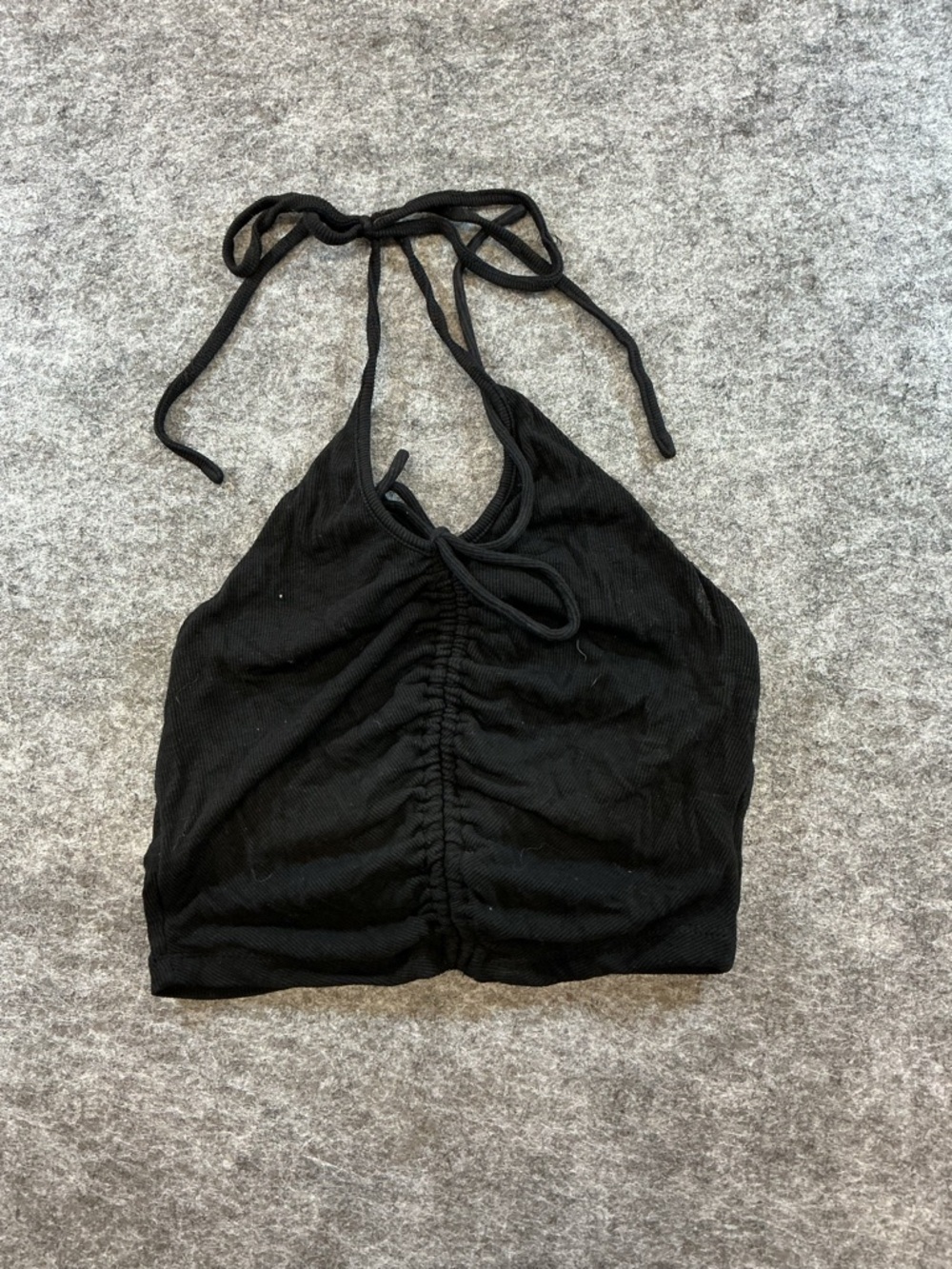 Princess Polly Black Spaghetti Halter Crop Top w/ Synched Front Bow A3